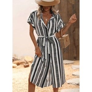 Bat Wing Sleeve Striped Shirt Dress With Belt Sz XL/12